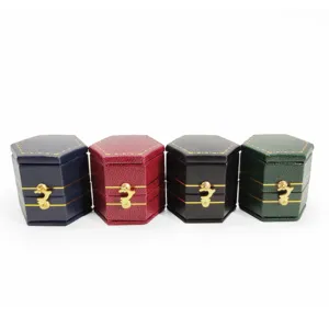 Vintage Sechseck Ringbox PU Leder Schmuckschatulle Geschenkbox fuer Verlobung Hochzeit