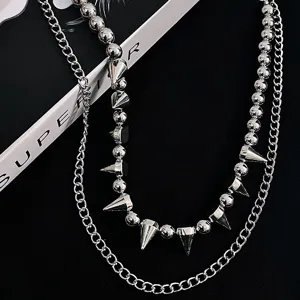 Punk Metal Pants Chain Double Layer Beaded Rivet Hip Hop Streetwear Waist Chain Trouser Chain Wallet Chain For Men Women