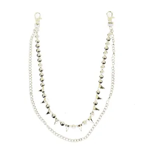 Punk style double layer pants chain with metal beads and spikes for cool street fashion outfit.