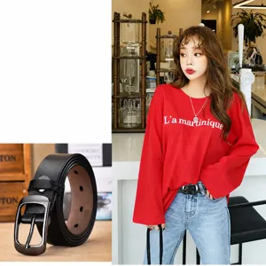Cintura in pelle da donna vintage goffrata in vacchetta fibbia ad ardiglione per jeans