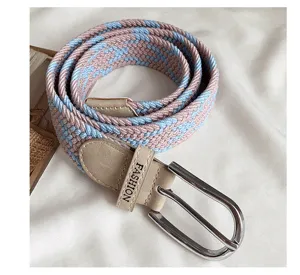 Woven stretch belt for women canvas elastic belt with pin buckle and casual design stylish.