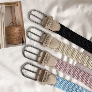 Women elastic braided belt set casual pin buckle woven waist belt multi-color stylish accessor