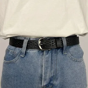 Women's Casual Minimalist Leather Belt Hollow Out Geometric Design Pin Buckle Dress Jeans Waist Belt