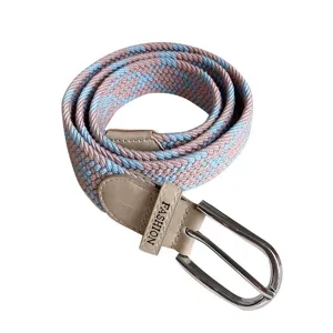 Women's elastic woven belt with metal pin buckle and stylish casual design for jeans.