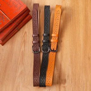 Women fashion hollow leather belt casual versatile punch waist strap for jeans and dresses.