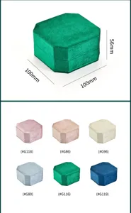 Green velvet octagonal jewelry box with size details and multiple color options available.