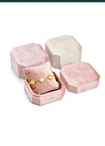 Velvet octagonal jewelry box gift packaging box for watch bracelet display detail view