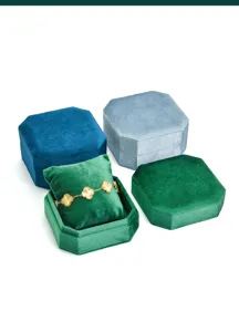 Velvet octagonal jewelry boxes set for gift packaging, stylish bangle bracelet display cases.