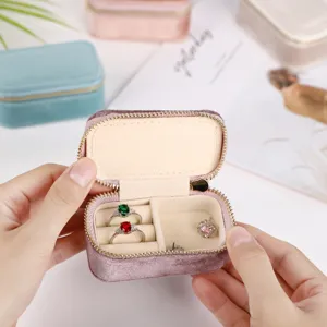 Mini velvet travel jewelry box portable ring storage organizer case for women daily use