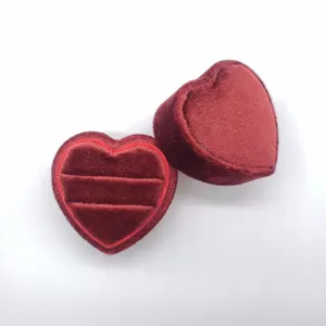 Red velvet heart shaped ring box double slot jewelry packaging display gift box storage