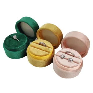 Scatola per anelli in velluto rotondo retro cofanetto portagioie per matrimonio, vari colori.