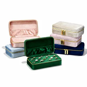 Portable Velvet Jewelry Box Travel Ring Storage Organizer Zipper Small Display Case For Earrings Rings Necklace Gifts