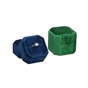 Luxury Velvet Octagonal Ring Box Proposal Engagement Couple Ring Storage Box Jewelry Packaging Gift Box Holder
