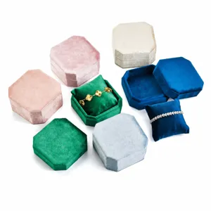Octagonal Velvet Watch Bracelet Box Display Packaging Box Gift Lid And Base Luxury Jewelry Storage Box