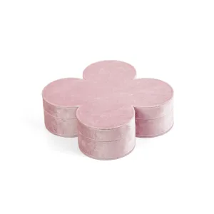 Boîte à bijoux en velours rose trèfle à quatre feuilles pour bagues et colliers.