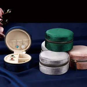 Tragbare Samt runde Schmuckaufbewahrung Box für Reise Ring Ohrring Organizer Etui