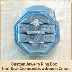 Boîte à Bagues Octogonale en Velours de Haute Qualité Fentes Multiples Support de Présentation d'Emballage de Bijoux pour Cadeau de Proposition de Mariage