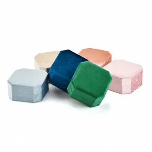 Velvet octagonal jewelry box velvet gift box ring necklace packaging case storage