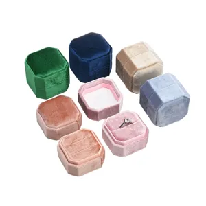 Hexagonal velvet ring box for engagement, wedding, and proposal jewelry gift packaging.