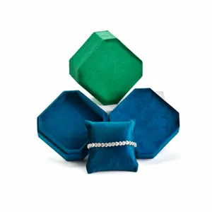 Velvet octagonal jewelry box gift packaging for bracelet and watch display with pillow.