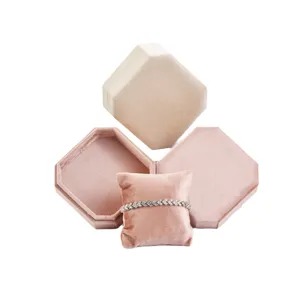 Velvet octagonal jewelry box for bracelet bangle watch, elegant display gift packaging case.