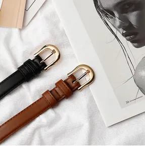 Women slim leather belt retro casual fashion metal buckle trouser belt versatile daily wear