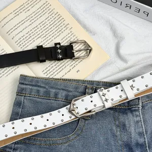 Y2K Punk Star Rivet Women Belt Retro Double Hole Leather Belt Aesthetic Streetwear Accessories