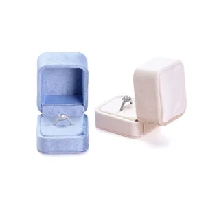 Elegant velvet ring box set, soft square design for proposal, engagement, and wedding jewelry.