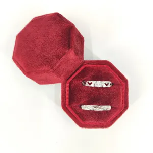 Achtkantige Fluwelen Ringdoos Dubbele Enkele Drievoudige Sleuf Sieraden Opslag Doos