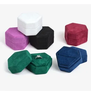 Scatola per anelli in velluto esagonale astuccio portagioie per fedi colorato set