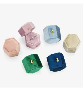 Hexagonal Velvet Ring Box Flip Top Jewelry Storage Box Ideal for Proposal Engagement