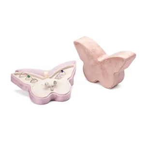 Pink velvet butterfly jewelry box for rings and necklaces, creative storage gift case