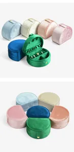 Velvet jewelry box portable travel ring storage organizer display case multicolor detail view.
