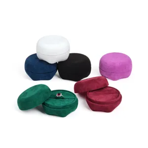 Boîte à Bagues en Velours Portable Boîte de Rangement Ronde Macaron pour Bague de Fiançailles Mini Vitrine de Bijoux de Voyage