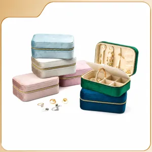 Portable Velvet Jewelry Box Travel Zipper Ring Display Organizer Case Small Storage Box For Women Girls Earrings Necklaces