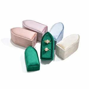 Velvet ring box set bullet shaped jewelry storage for wedding engagement ring gift presentation.