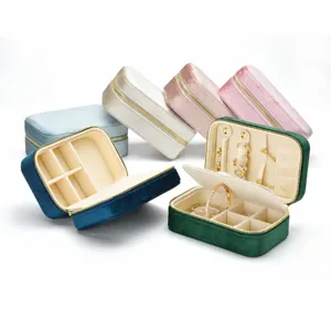 Velvet travel jewelry box portable zipper organizer for rings earrings necklace multi color
