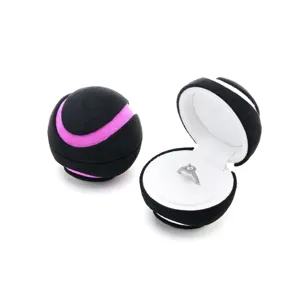 Runder Samt Ringkasten fur Antrag tragbare Einzelring Aufbewahrung in Schwarz Pink Design.