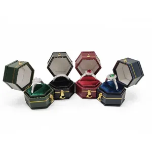 Sechseckige Vintage Samt Ringbox PU Leder Schmuck Aufbewahrung Verpackung Display Schachtel.