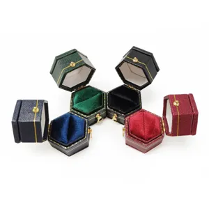 Vintage sechseckige Samt Ringbox PU Leder Schmuck Aufbewahrungsbox fur den Antrag.