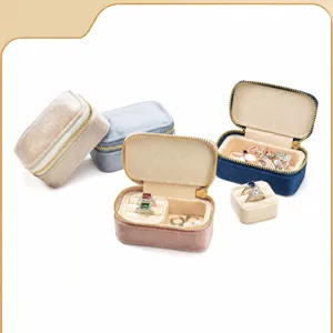 Velvet Jewelry Box Portable Mini Small Earring Ring Storage Case Travel Zipper Jewelry Organizer Box For Women