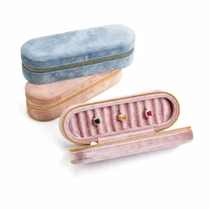 Draagbaar Fluwelen Sieradendoosje Mini Reizen Ring Opbergdoos Organizer Met Rits