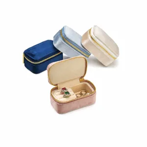 Portable velvet jewelry box for rings earrings and necklace, multi-color travel storage case.
