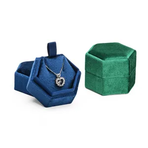 Velvet hexagon necklace box with luxury jewelry gift presentation for travel storage use.