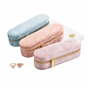 Fluwelen reissieraden doosje draagbare kleine ring opbergdoos met gouden rits en slot