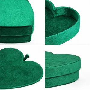 Boite a bijoux en velours vert en forme de coeur pour collier boucles d'oreilles cadeau.