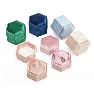 Hexagonal velvet necklace box portable travel jewelry storage organizer gift case for women
