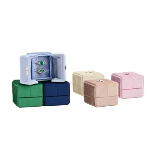 Elegante Samt Doppeltür Ringbox Luxus Schmuck Aufbewahrung Display Geschenkbox für Damen