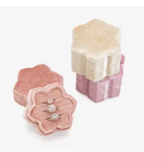 Velvet Ring Box Flower Shape Proposal Ring Holder Jewelry Storage Display Box Detail