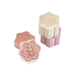 Velvet flower ring box set crystal proposal ring packaging box luxury display jewelry box